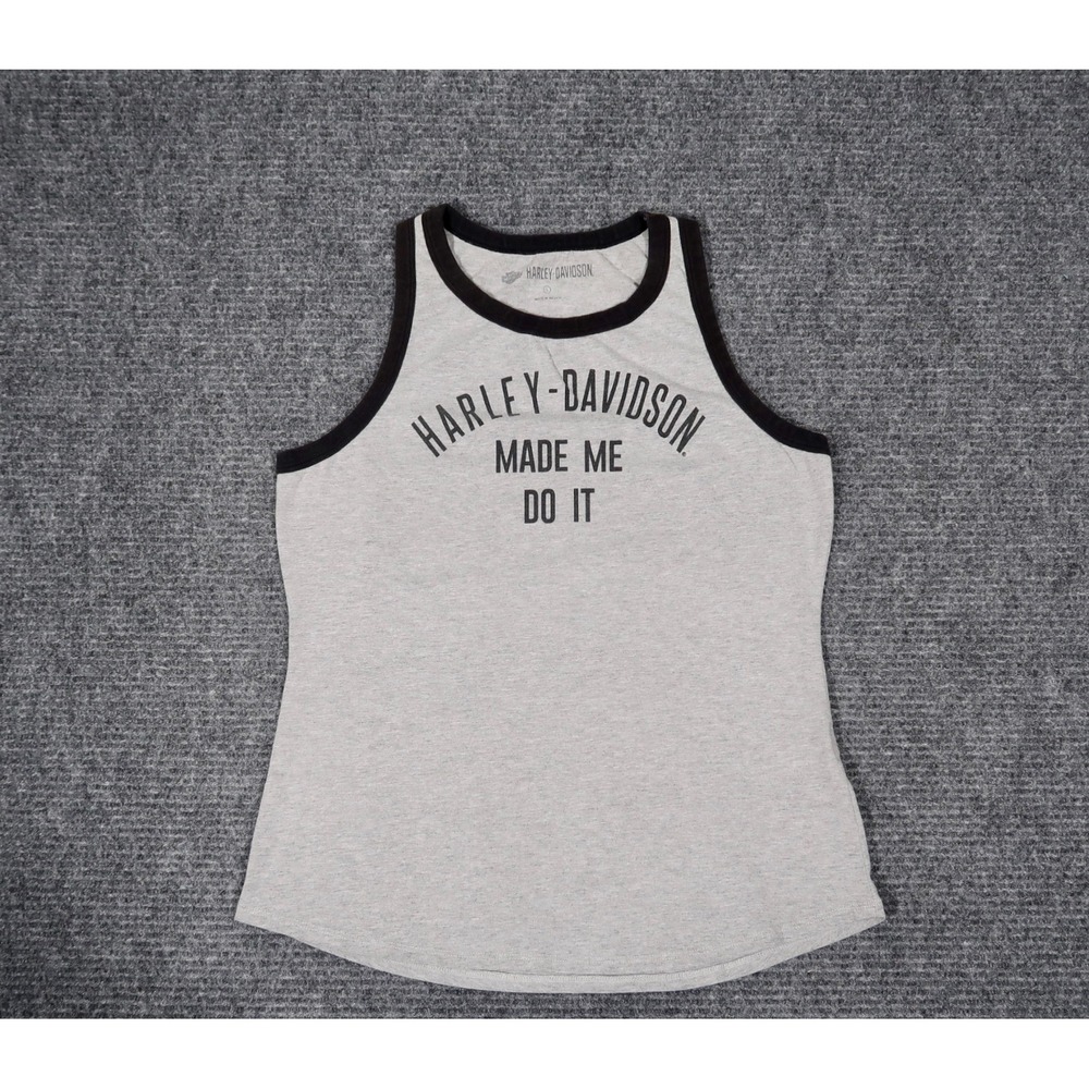 Harley-Davidson Made Me Do It Ringer Tank Top Womens Large Gray Biker Graphic